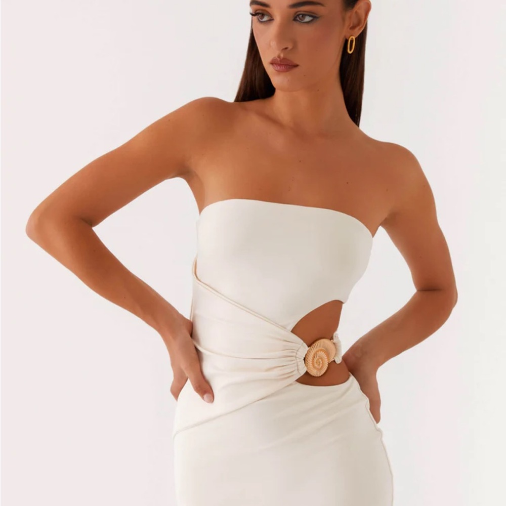 Peppermayo Ivory Mini Dress with Gold Accent